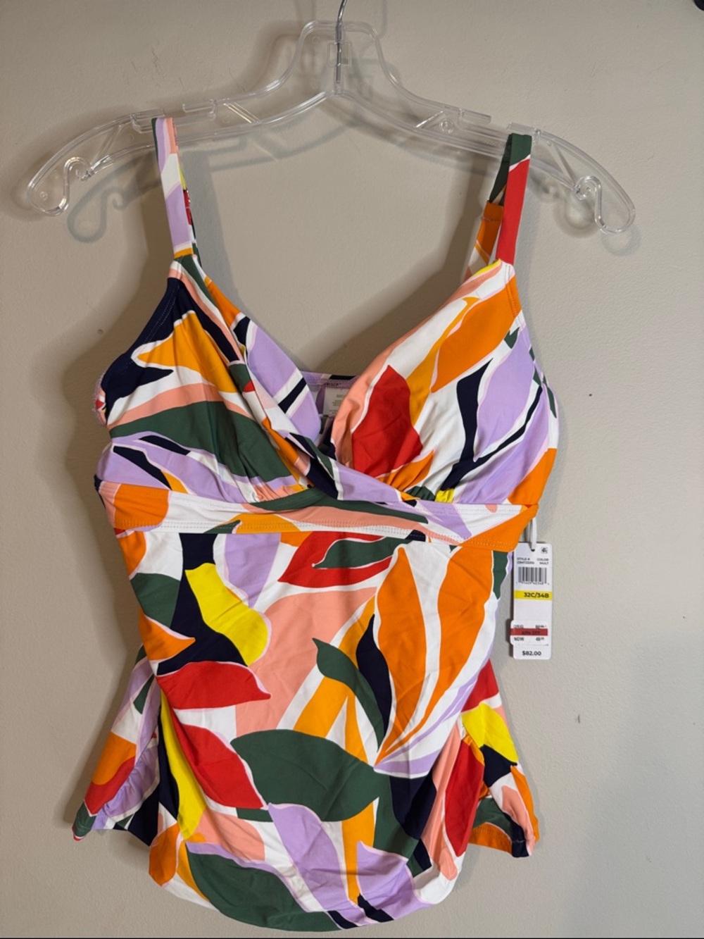 Anne Cole Colorful Leaf-Print Underwire Tankini Top - 32C 34B